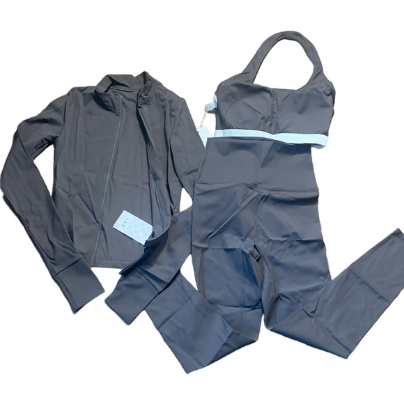 Aria Pants - Aria’s Women’s Black/ Gray Activewear Set with Light Blue Trim NWT Sz Med-👇read